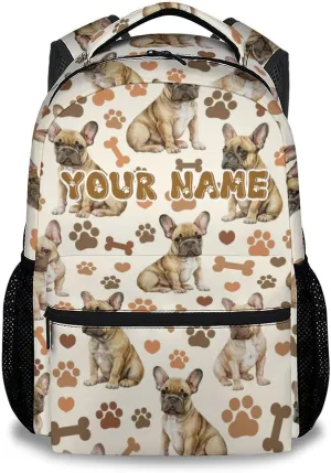 School Backpack for Kids, Personalization Cute Bulldogs Backpack for School Travel, 17 Inch Custom Dog Bookbag for Boys Girls