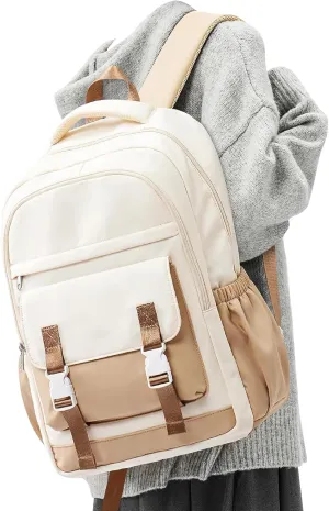 School Backpack For Women Men College Backpack With Lots Of Pockets Cute BookBag Casual Daypack Backpacks For Teens Girls Boys Waterproof(Beige)