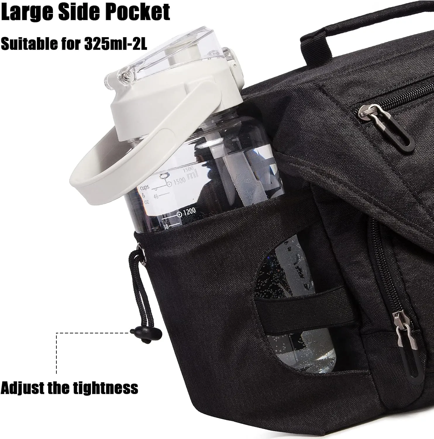 Scorlia Insulated Lunch Bag for Men/Women, Leakproof Lunch Box for Office Work Picnic Hiking Beach, Reusable Cooler Tote Bag with Adjustable Shoulder Strap and Large Water Bottle Holder - Black