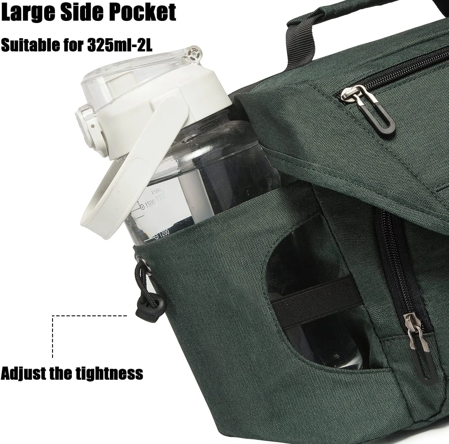 Scorlia Insulated Lunch Bag for Men/Women, Leakproof Lunch Box for Office Work Picnic Hiking Beach, Reusable Cooler Tote Bag with Adjustable Shoulder Strap and Large Water Bottle Holder - Green