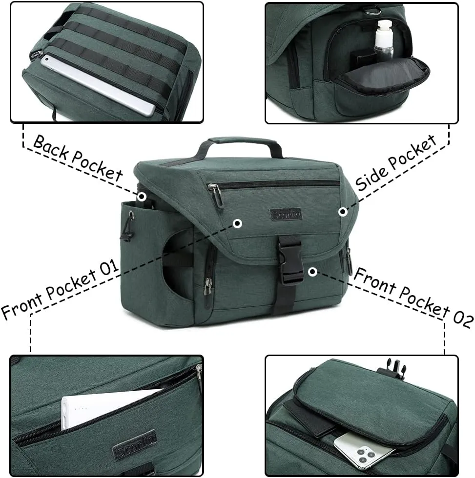 Scorlia Insulated Lunch Bag for Men/Women, Leakproof Lunch Box for Office Work Picnic Hiking Beach, Reusable Cooler Tote Bag with Adjustable Shoulder Strap and Large Water Bottle Holder - Green