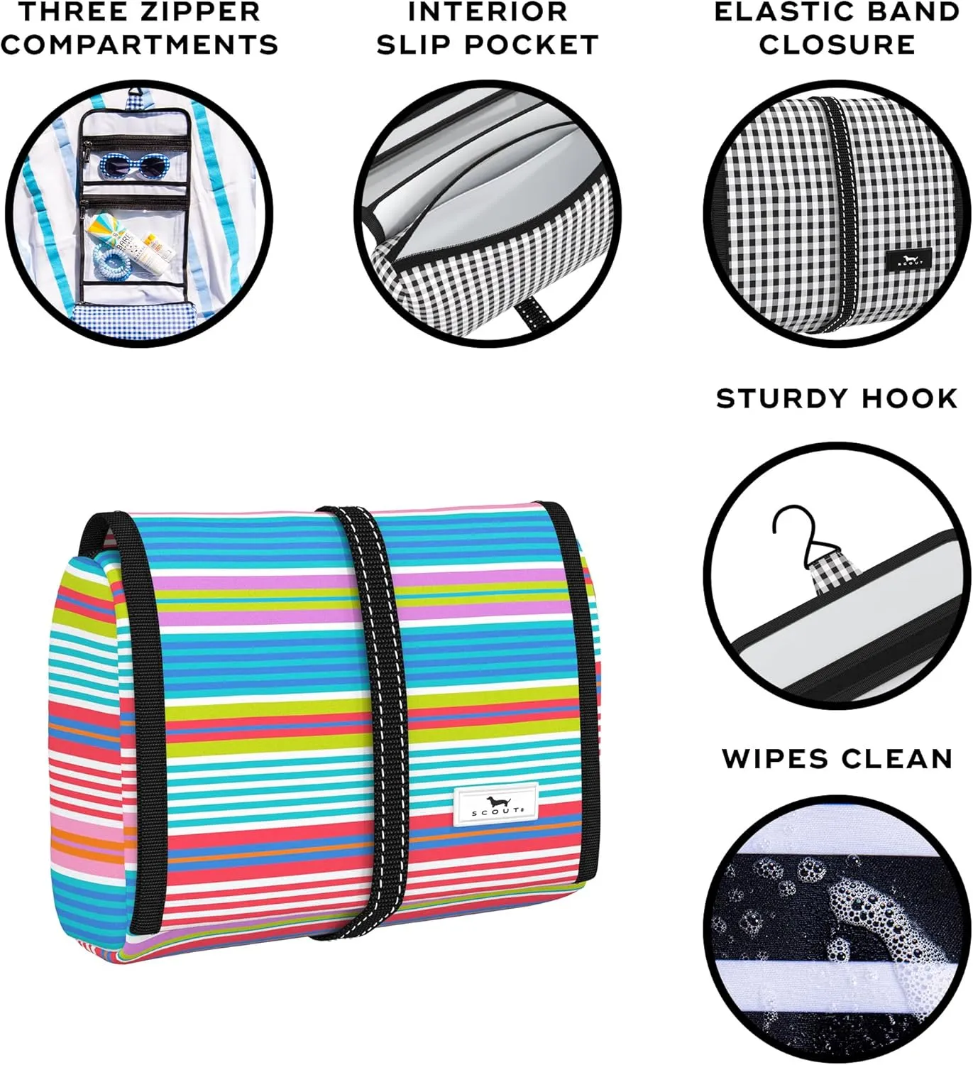 SCOUT Beauty Burrito Hanging Toiletry and Cosmetic Organizer with 3 Compartments