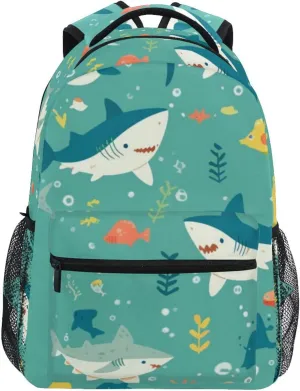 Sea Fish Pattern Teal kids backpack purse with chest clip books bag for 6th grade school boys girls