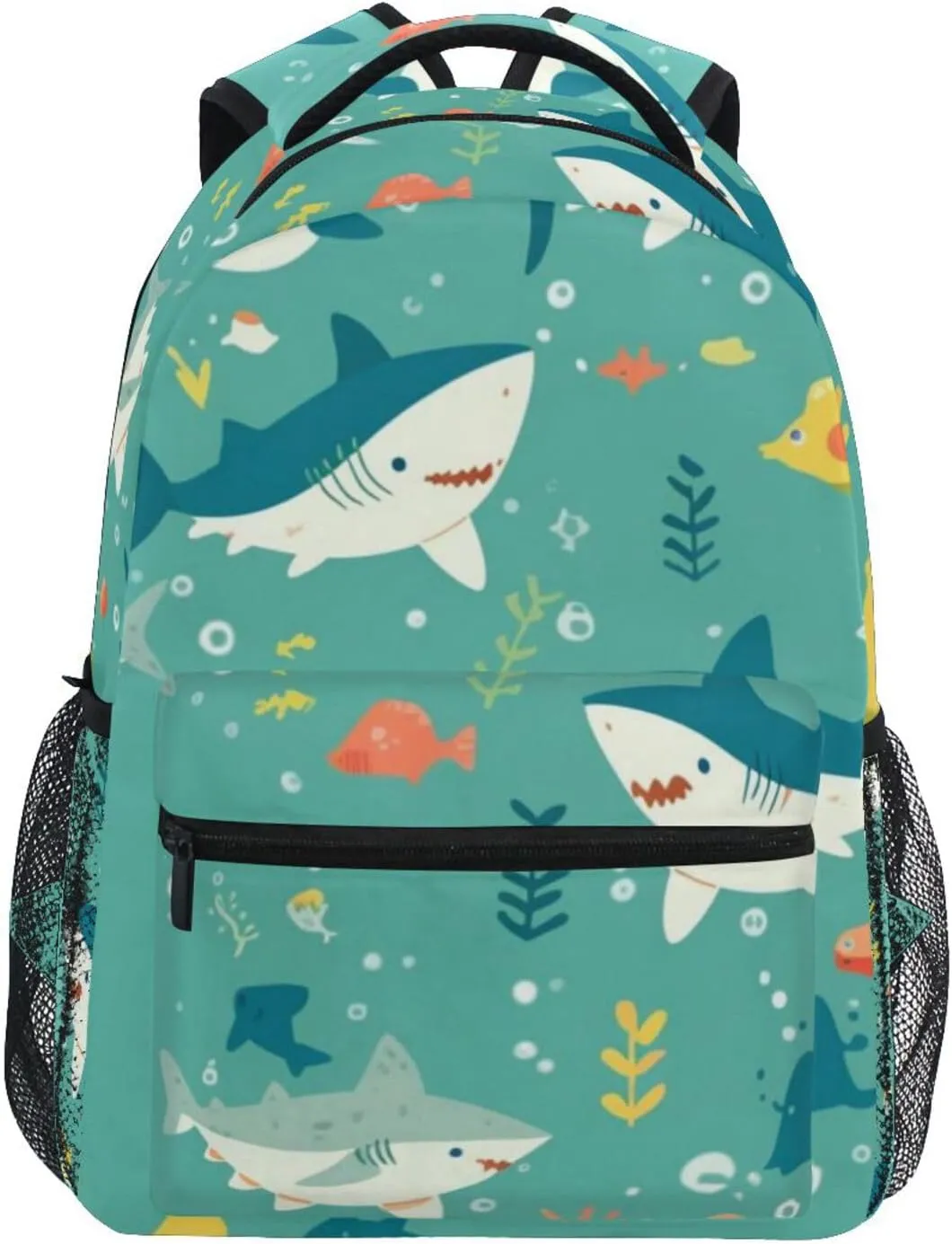 Sea Fish Pattern Teal kids backpack purse with chest clip books bag for 6th grade school boys girls