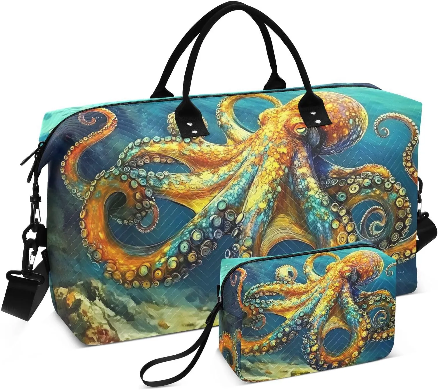 Sea Monster Underwater Duffel Bag for Traveling, Gym Bags with Multiple Interior Pockets for Women Men Toiletry Purse Included 20.5”x 1.9” x 13.8”