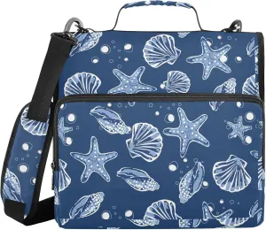 Seafood Blue Zipper Binder 1.5 Inch 3 Ring Binder Bag with Shoulder Strap Binder Organizer for Office College, 1 Pack