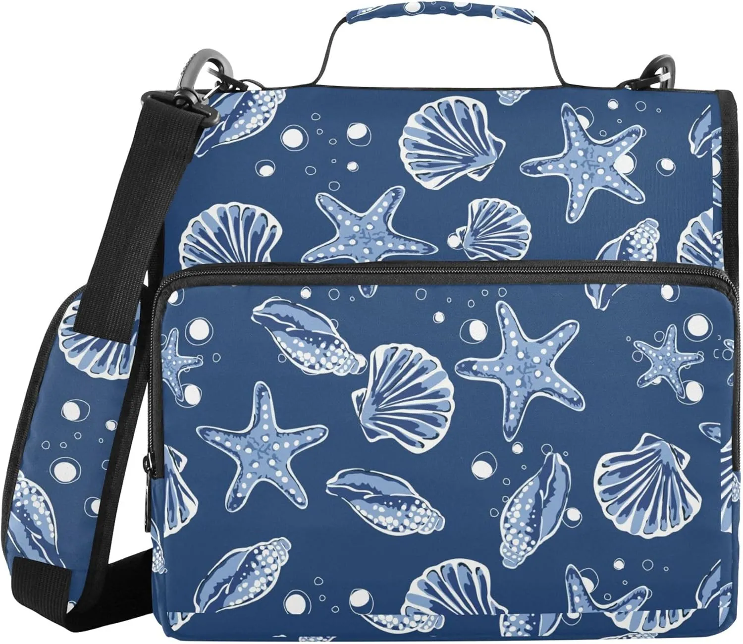 Seafood Blue Zipper Binder 1.5 Inch 3 Ring Binder Bag with Shoulder Strap Binder Organizer for Office College, 1 Pack
