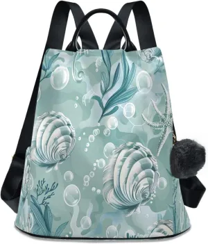 Seashells Algae and Bubbles Backpack Purse for Women Anti Theft Travel Bag Fashion Back Pack Shoulder Bag Handbag