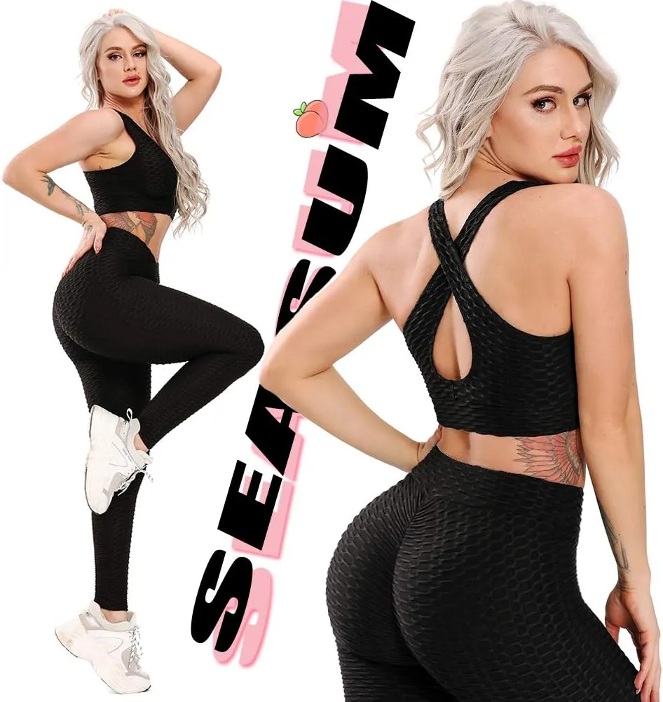 SEASUM Women's High Waist Yoga Pants Tummy Control Slimming Booty Leggings Workout Running Butt Lift Tights