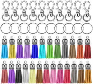 Selizo 150Pcs Swivel Hooks with Key Rings and Tassels Bulk for Keychain Crafts