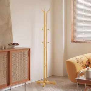 SEMIR Cactus Coat Rack with 9 Hooks and Triangular Base for Wood Coat Rack/Hats/Bags for Bedroom/Office/Apartment/Entryway Coat Tree(original wood color)