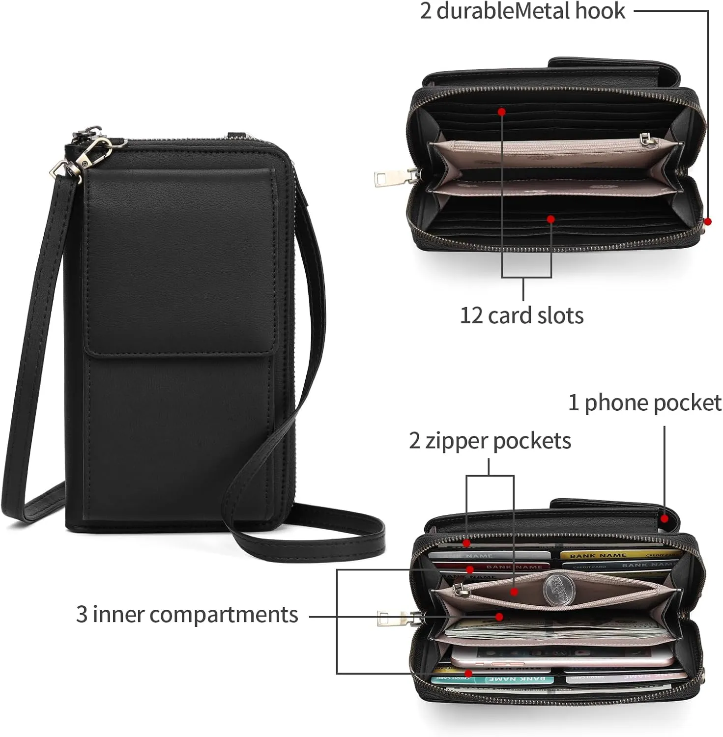 SENDEFN Small Crossbody Cell Phone Purse for Women Leather Cellphone Bags Wallet Purses with Multi Card Slots