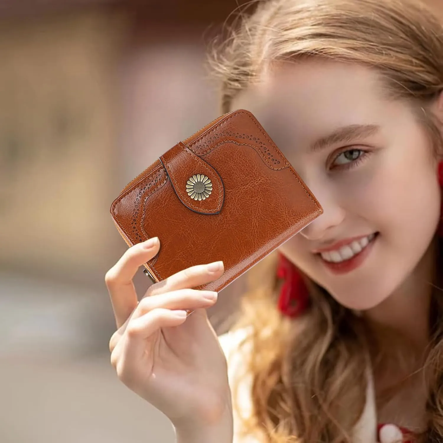 SENDEFN Small Womens Wallet Leather RFID Blocking with Multiple Card Slots and Zipper Coin Pocket