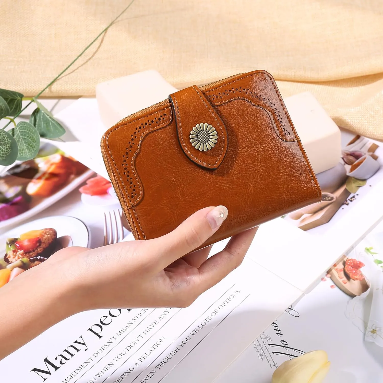 SENDEFN Small Womens Wallet Leather RFID Blocking with Multiple Card Slots and Zipper Coin Pocket