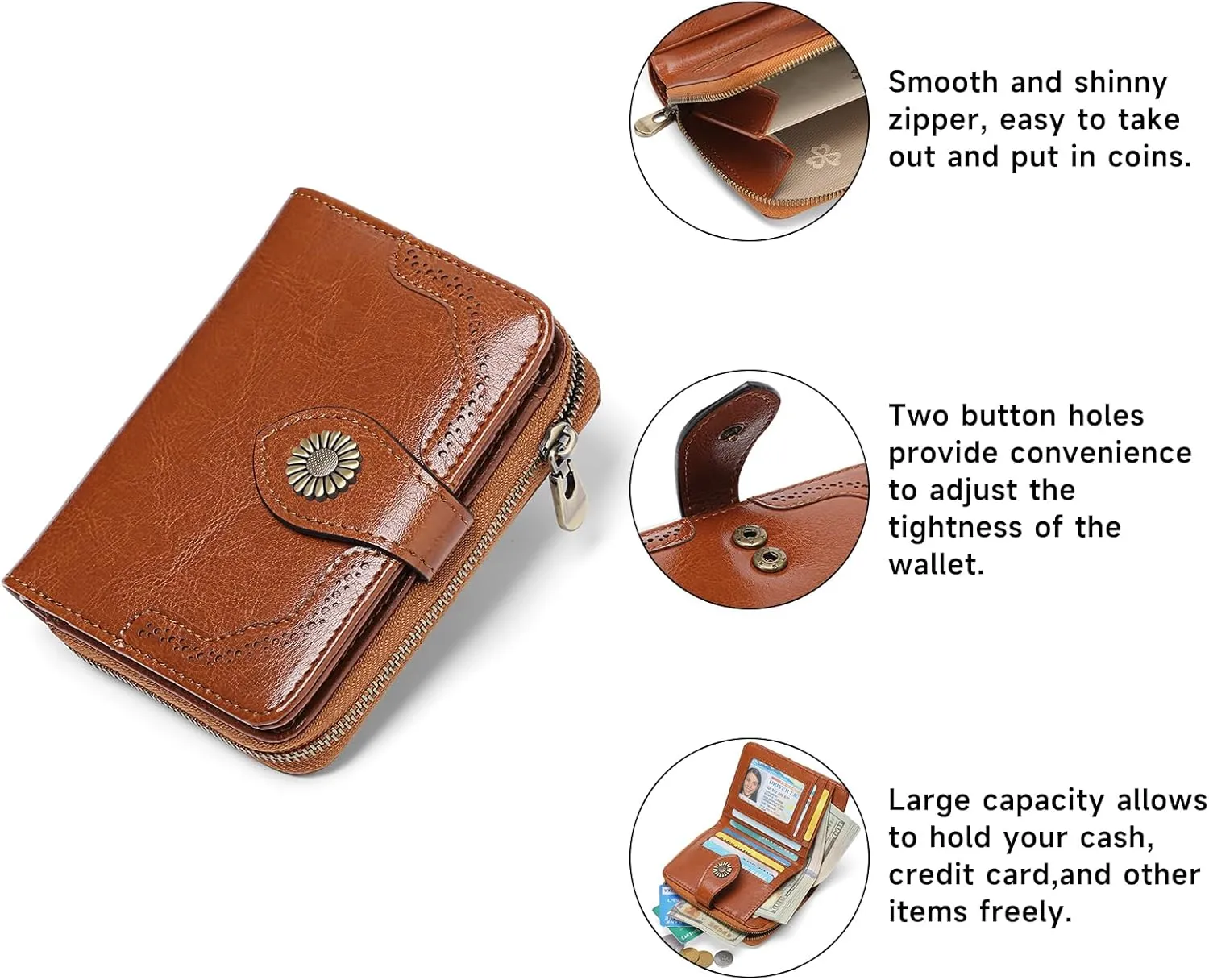 SENDEFN Small Womens Wallet Leather RFID Blocking with Multiple Card Slots and Zipper Coin Pocket