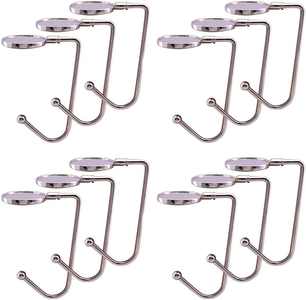Senfei Clamp On Under Desk Hooks Save Space Metal Hook for Table to Hang Handbags Purse Backpack Headsets Bags 12 Pieces