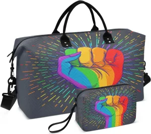 senya Travel Duffle Bag Weekender Bags Overnight Bag with Toiletry Bag Gym Duffel Bag Rainbow Fist Pride for Travel Business Trips Sport