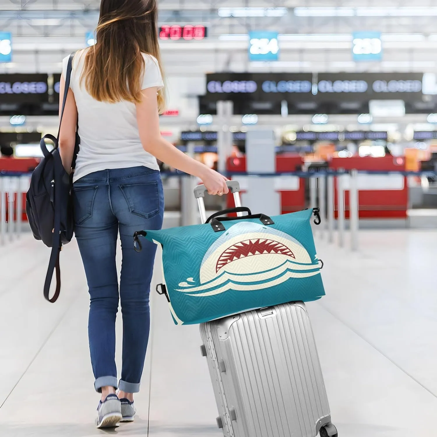 senya Travel Duffle Bag Weekender Bags Overnight Bag with Toiletry Bag Gym Duffel Bag Shark Tooth Jaws for Travel Business Trips Sport