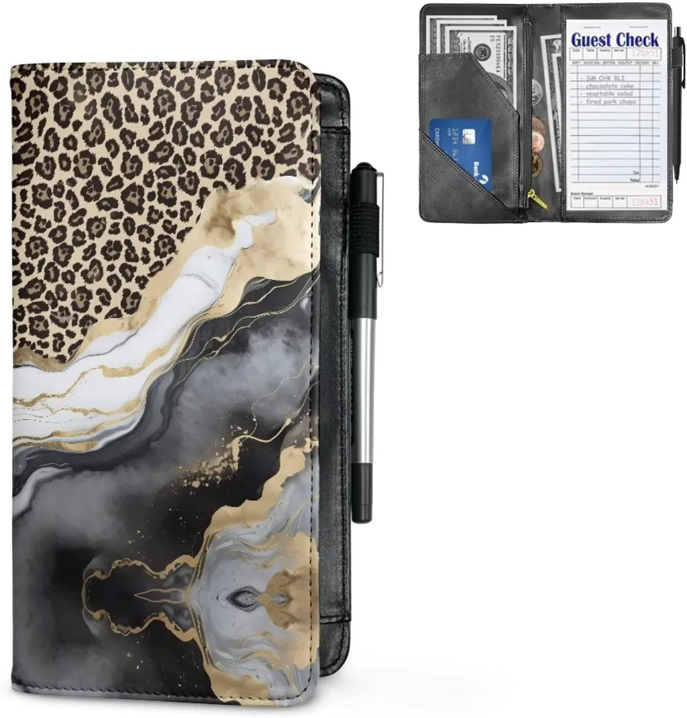 Server Book for Waitress with Zipper Pockets Leather Server Books Guest Check Presenters Fits Server Apron