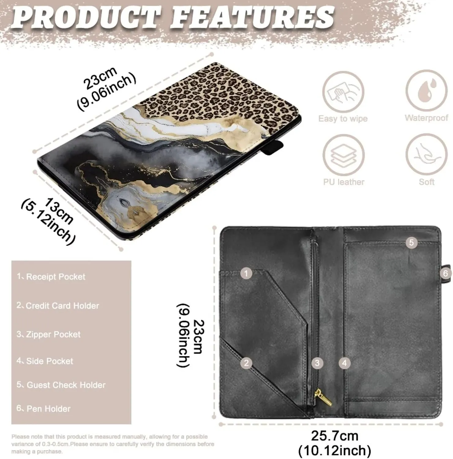 Server Book for Waitress with Zipper Pockets Leather Server Books Guest Check Presenters Fits Server Apron