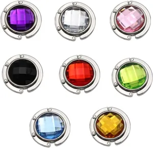 Set of 8 Mixed Colors Purse Hook Purse Hanger Colorful Crystal Foldable Handbag Hanger Folding Table Hanger Holder Bag Storage