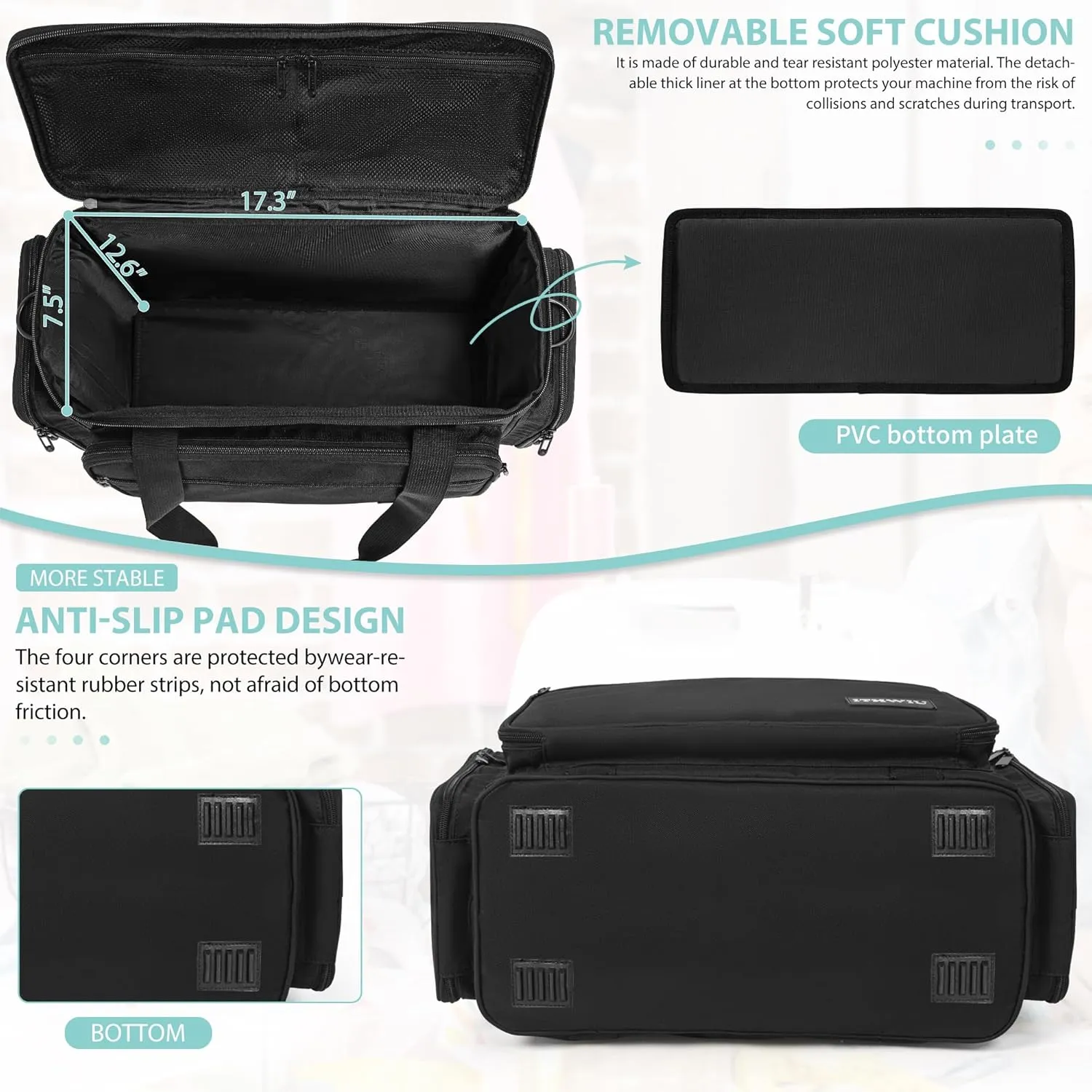 Sewing Machine Carrying Case with Multiple Storage Pockets for Accessories, Universal Tote Storage Bag
