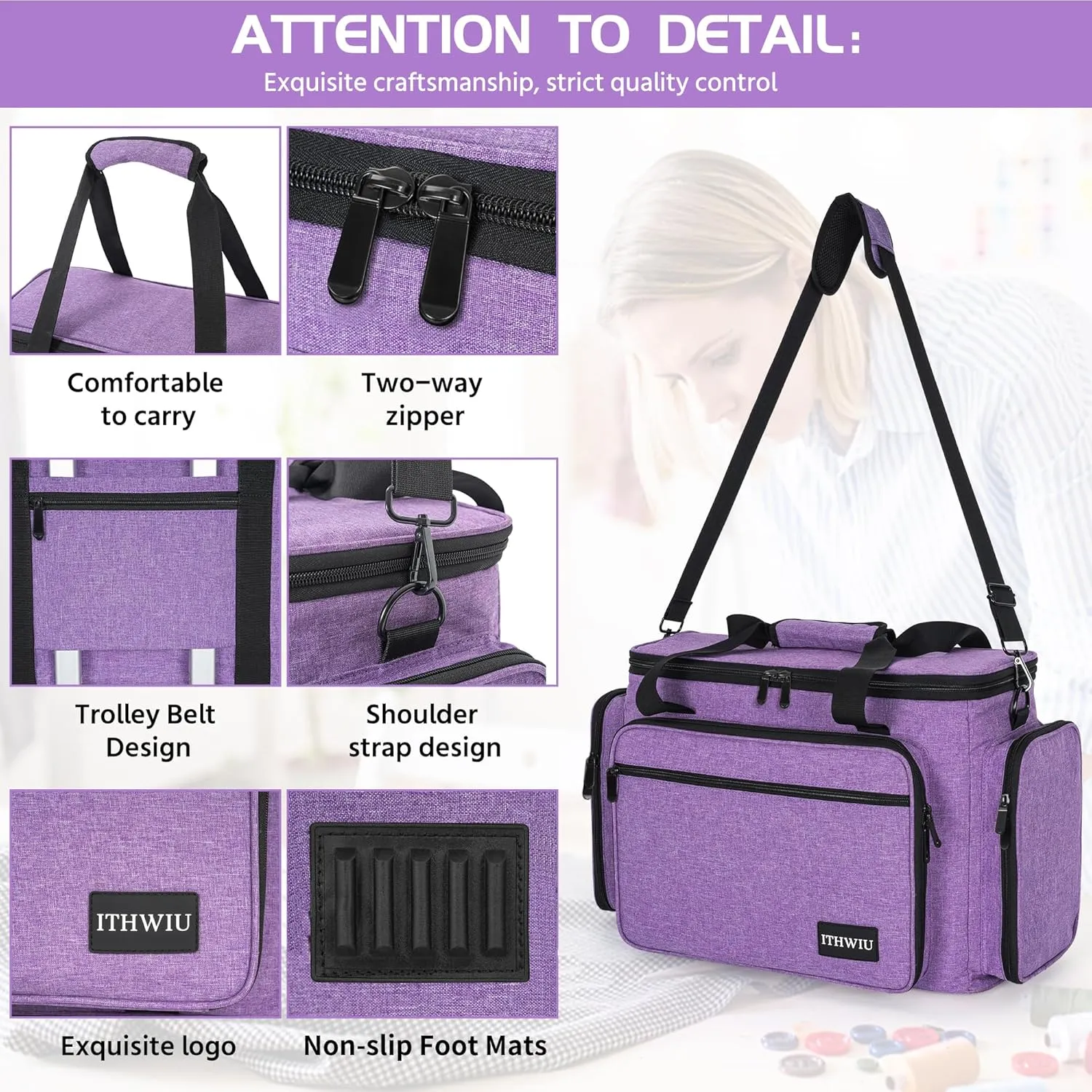 Sewing Machine Carrying Case with Multiple Storage Pockets for Accessories, Universal Tote Storage Bag