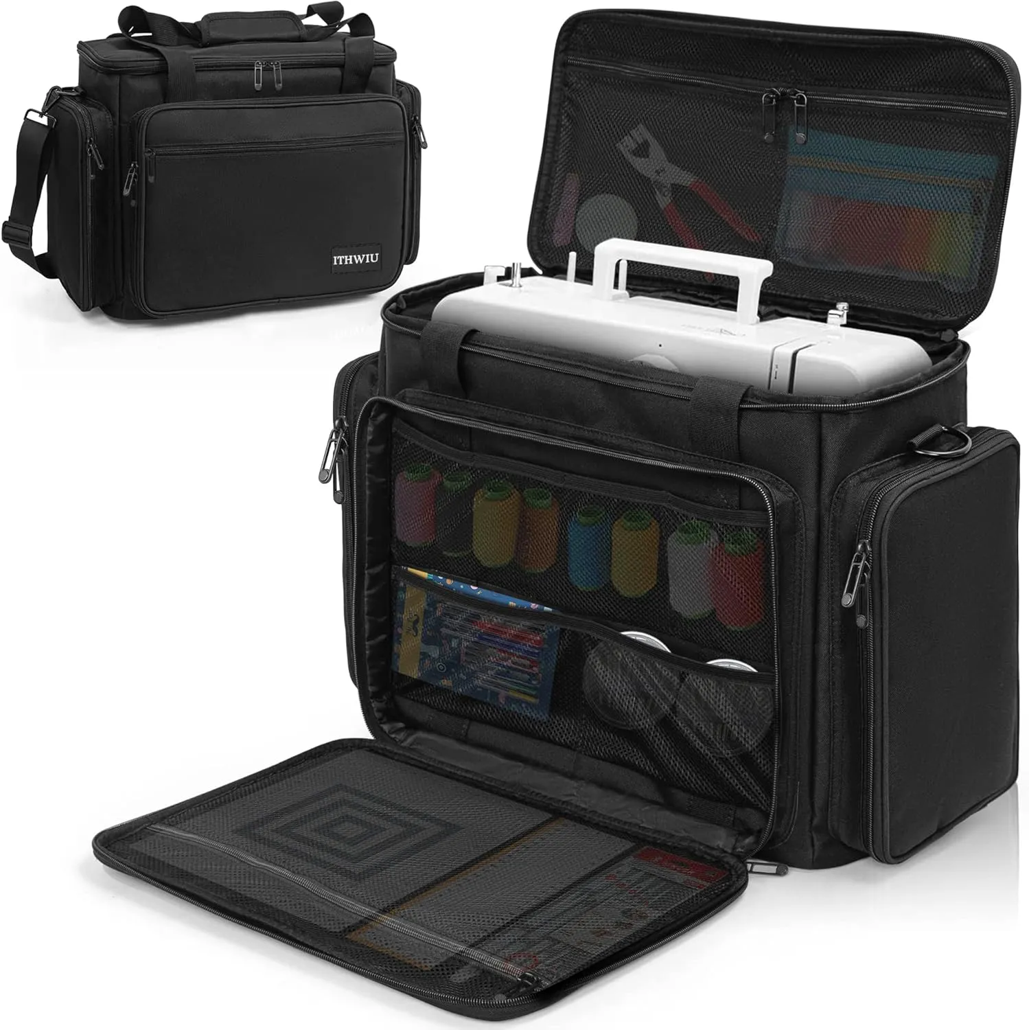 Sewing Machine Carrying Case with Multiple Storage Pockets for Accessories, Universal Tote Storage Bag