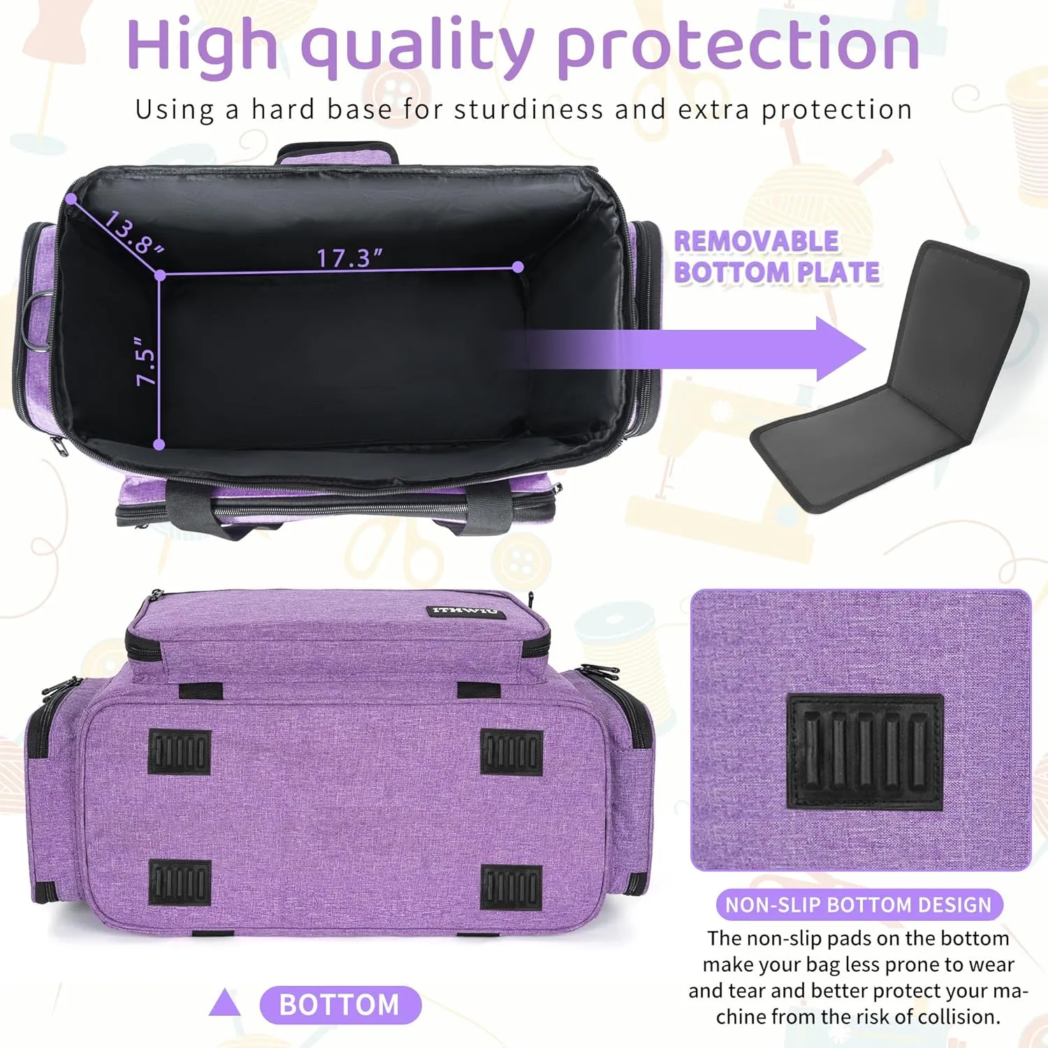 Sewing Machine Carrying Case with Multiple Storage Pockets for Accessories, Universal Tote Storage Bag