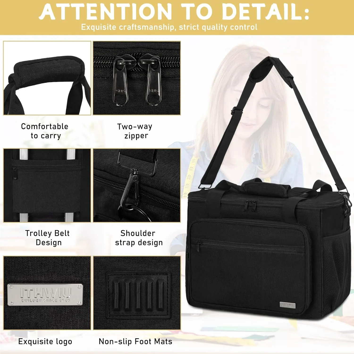 Sewing Machine Carrying Case with Multiple Storage Pockets for Accessories, Universal Tote Storage Bag