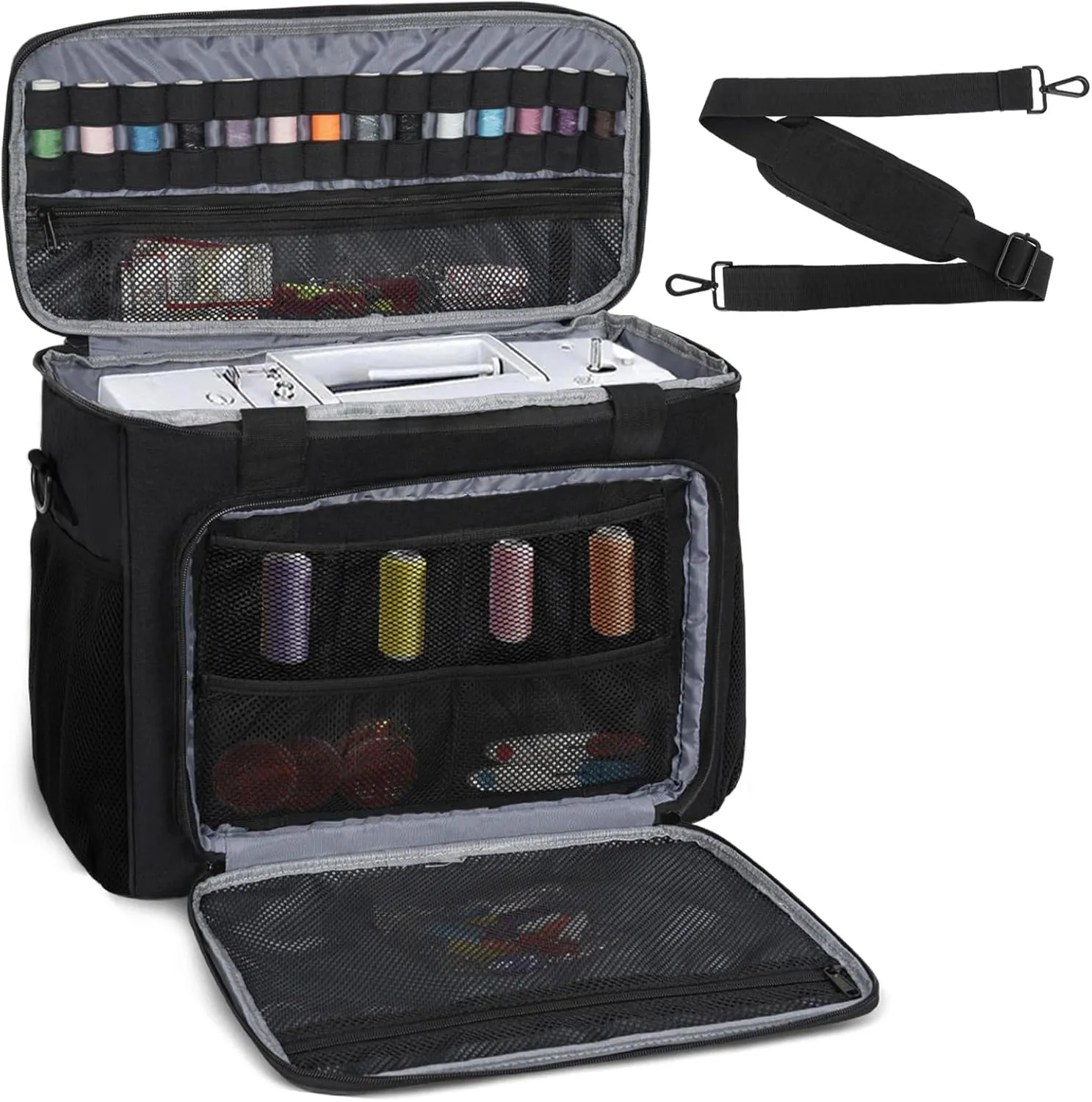 Sewing Machine Carrying Case with Multiple Storage Pockets for Accessories, Universal Tote Storage Bag