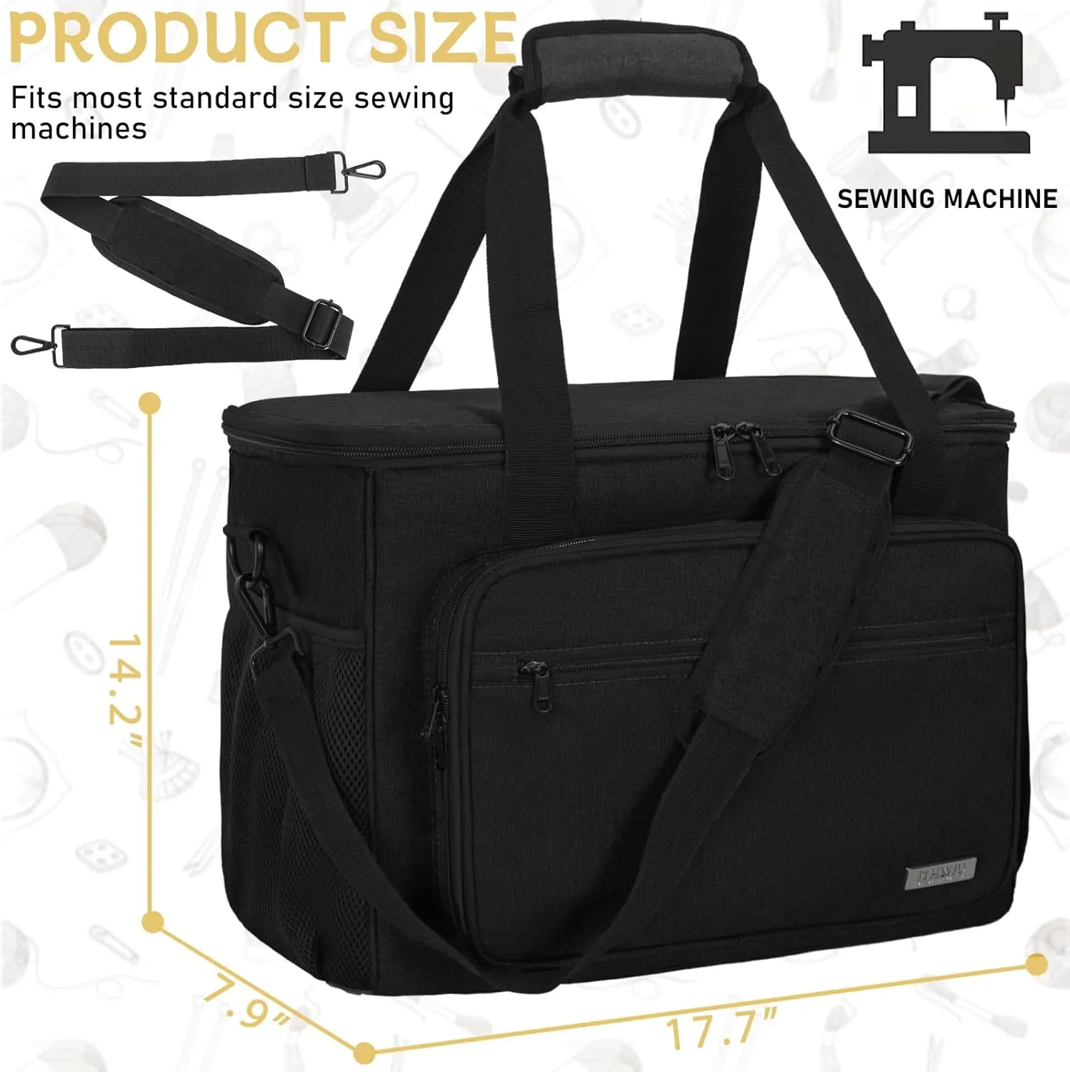 Sewing Machine Carrying Case with Multiple Storage Pockets for Accessories, Universal Tote Storage Bag