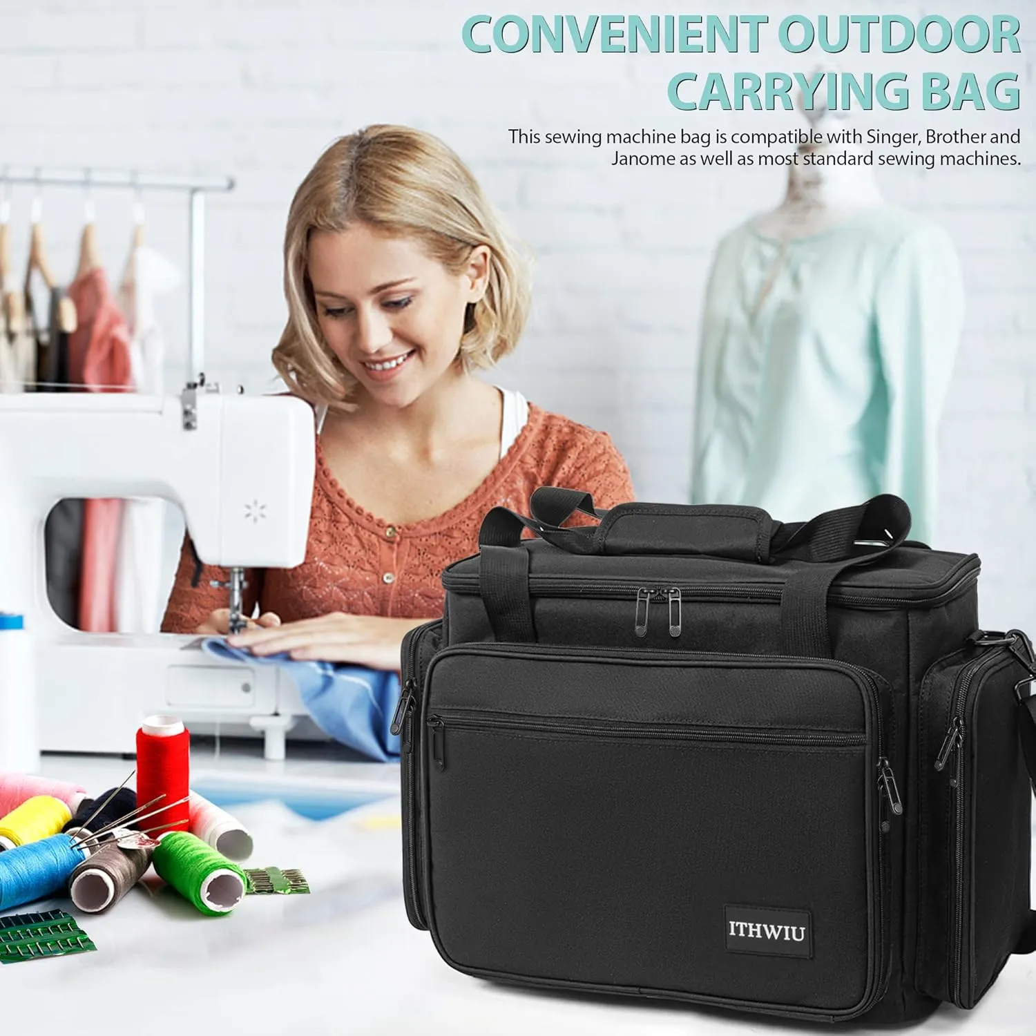 Sewing Machine Carrying Case with Multiple Storage Pockets for Accessories, Universal Tote Storage Bag
