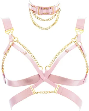 Sexy Body Harness Chain, Strappy Cage Bra, Choker Criss Cross