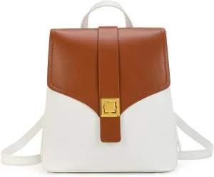 seyfocnia Stylish Backpack Purse for Women Mini Backpack Purse White Brown Leather Backpack Purse for Women Small Lovely Bookbag Purse for Women