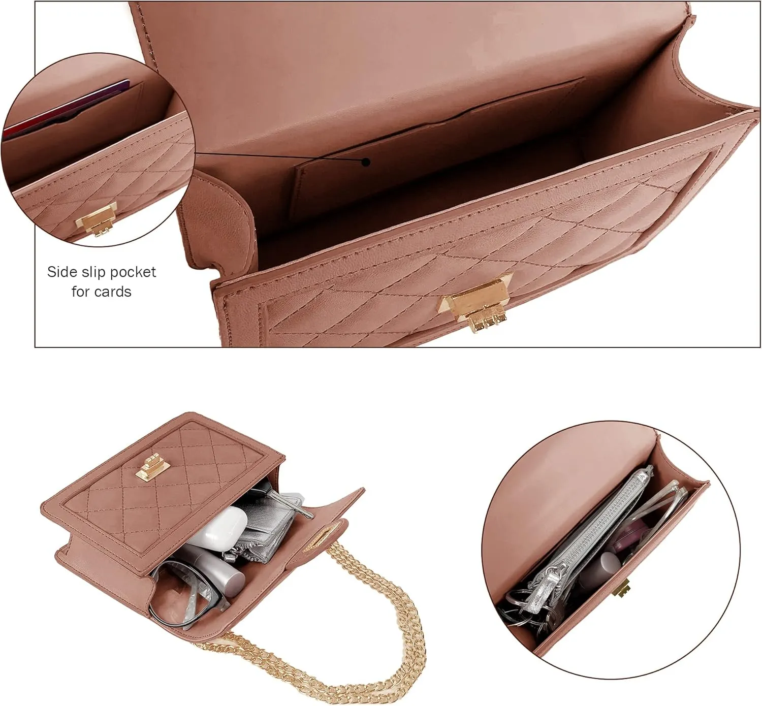 SG SUGU Small Quilted Crossbody Bag, Trendy Designer Mini Shoulder Bag, Phone Wallet Purse for Women
