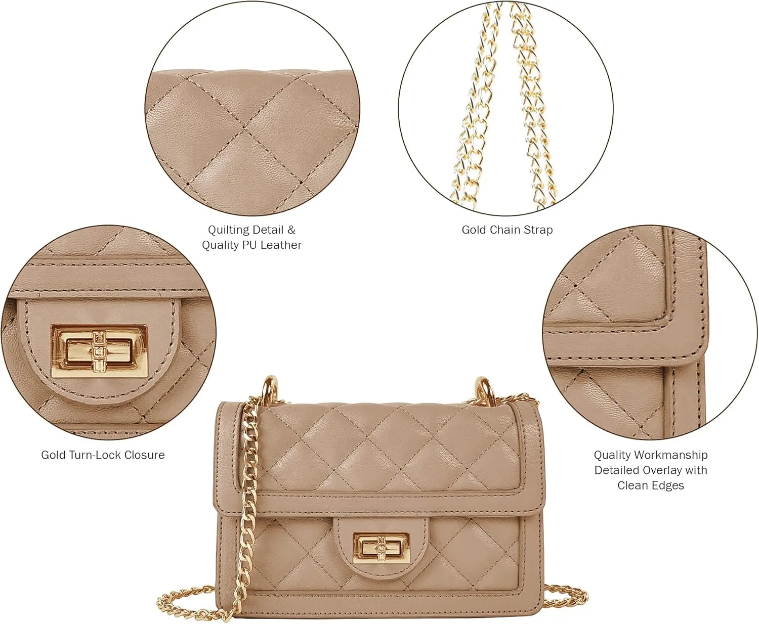 SG SUGU Small Quilted Crossbody Bag, Trendy Designer Mini Shoulder Bag, Phone Wallet Purse for Women