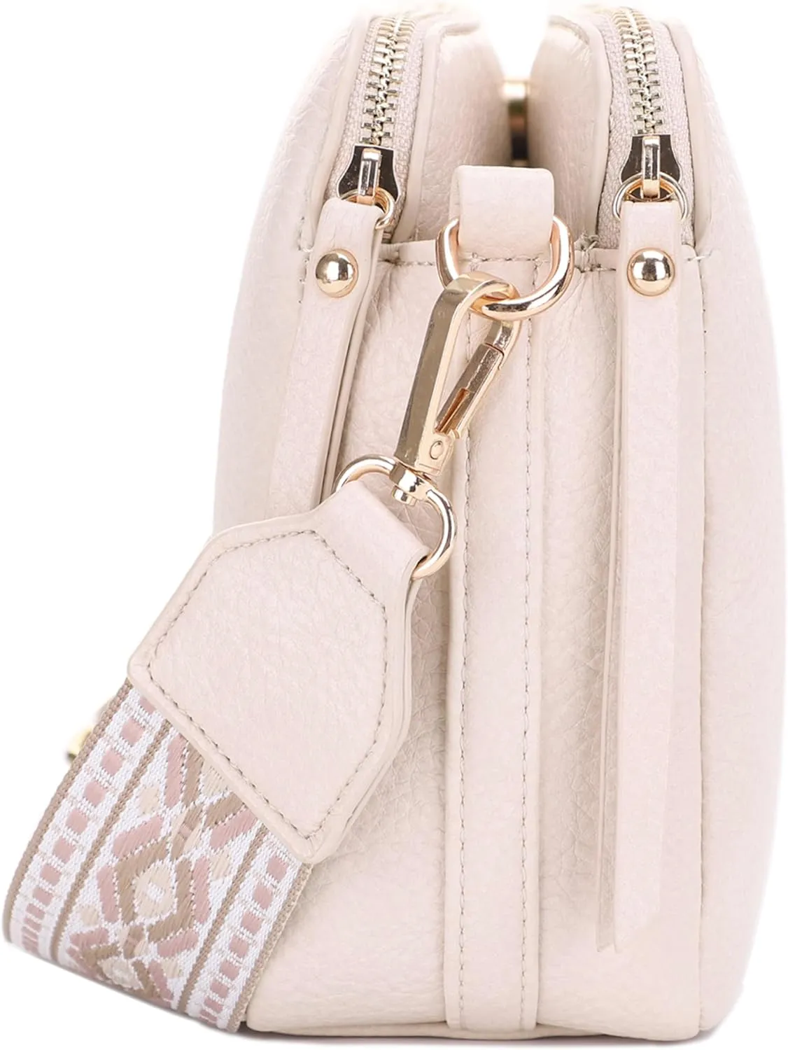 SG SUGU Triple Compartment Crossbody Bag for Women Trendy Vegan Leather Shoulder Bag with 2 inch Wide Guitar Strap