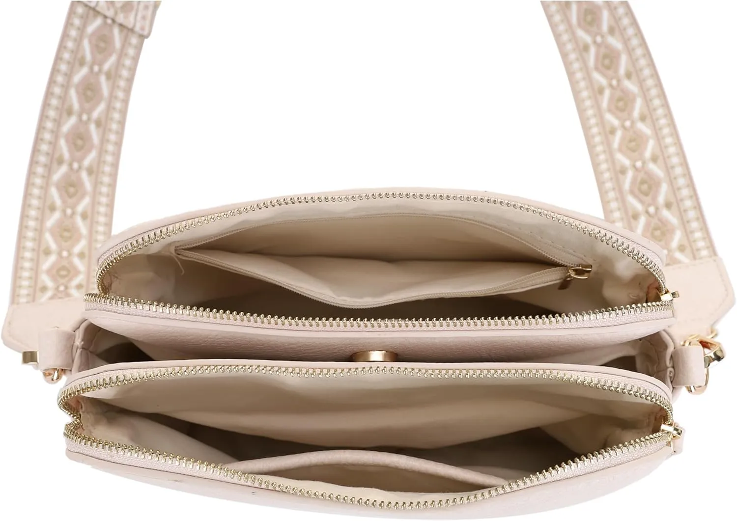 SG SUGU Triple Compartment Crossbody Bag for Women Trendy Vegan Leather Shoulder Bag with 2 inch Wide Guitar Strap