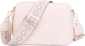 SG SUGU Triple Compartment Crossbody Bag for Women Trendy Vegan Leather Shoulder Bag with 2 inch Wide Guitar Strap