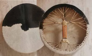 Shaman Drum Made of Goat Skin with Hair - Viking Leather Style - Melodic Rituals, Cultural Artistry, Musical Gift Idea - Gifts for Christmas (20 inch)