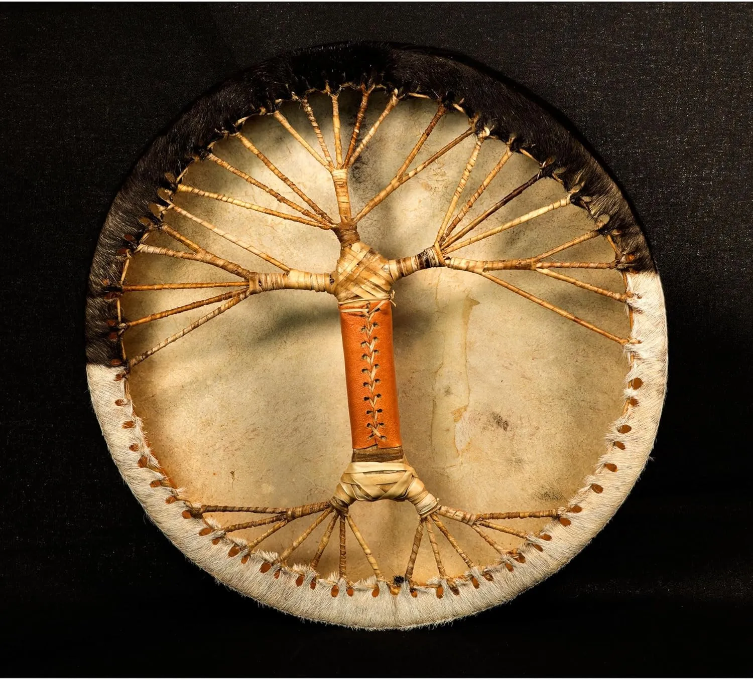 Shaman Drum Made of Goat Skin with Hair - Viking Leather Style - Melodic Rituals, Cultural Artistry, Musical Gift Idea - Gifts for Christmas (20 inch)