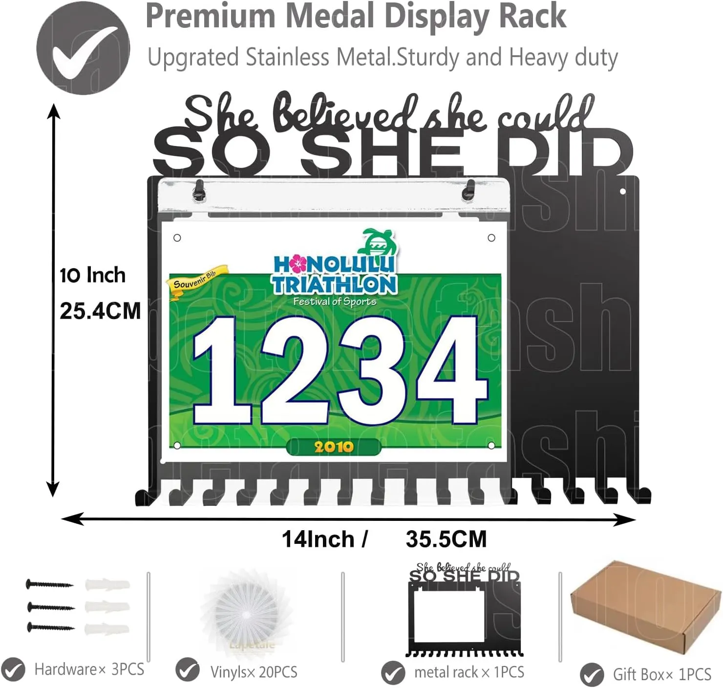She Believed She Could SO SHE DID Race Medal Holder Wall Hanger,Marathon Medal Display and Runner Medal Hanger Display,Bib Running Medal Display, Running Medal Hanger Display,Medal Holder for Wall