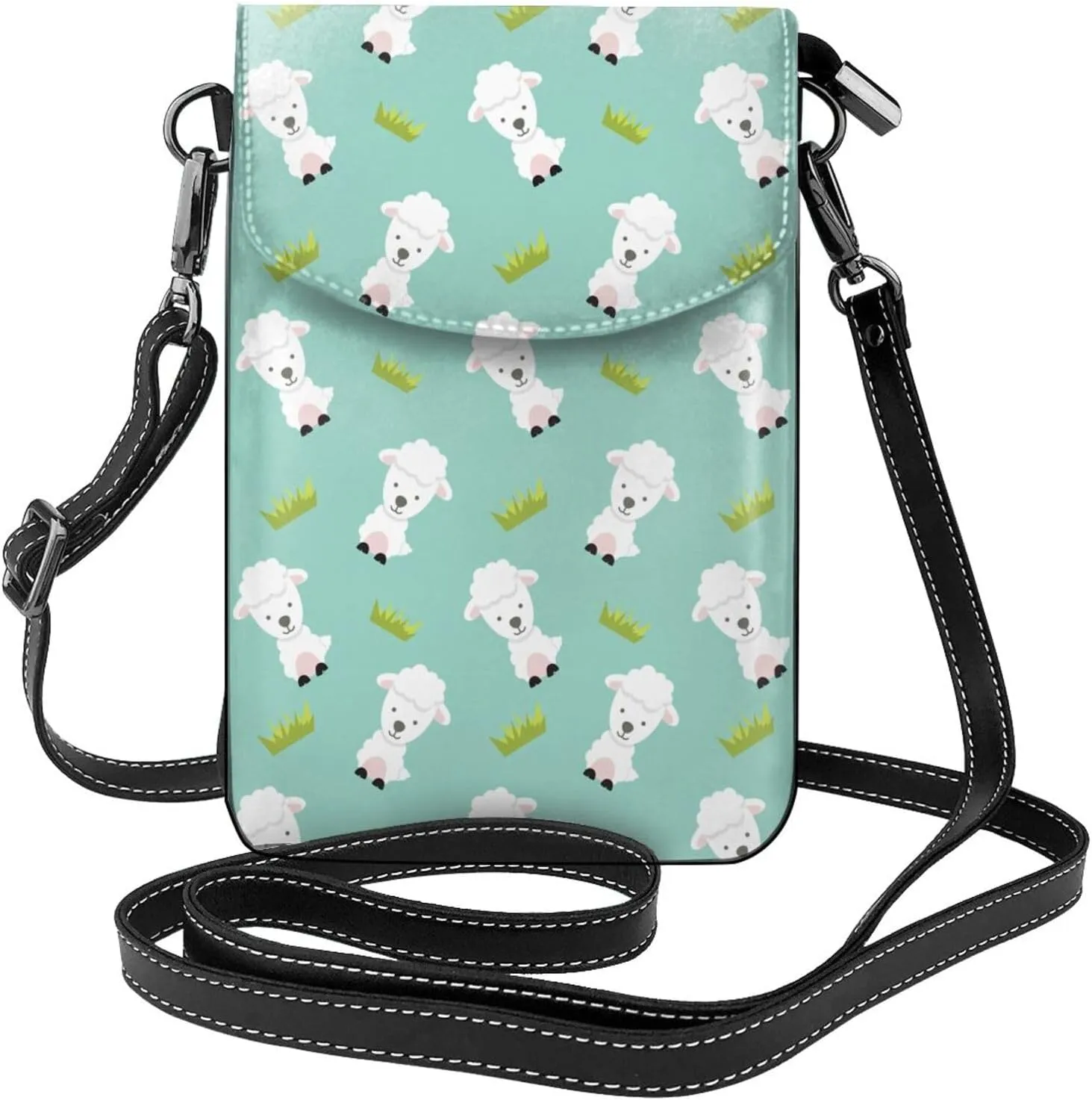 Sheep Grass Small Crossbody Bags for Women Travel Cell Phone Pouch PU Leather Cross Body Bag Adjustable Shoulder Strap Phone Purses Lightweight Wallet Purse with Credit Card Slots