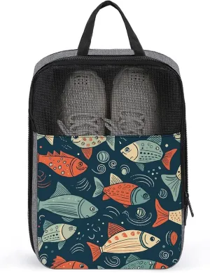 Shoe Bags for Men Women Animation Style Fish Shoe Pouch with Zipper Breathable Golf Shoe Bag for Travel Outside Shoe Storage Organizer for Sport Business Trip Gym
