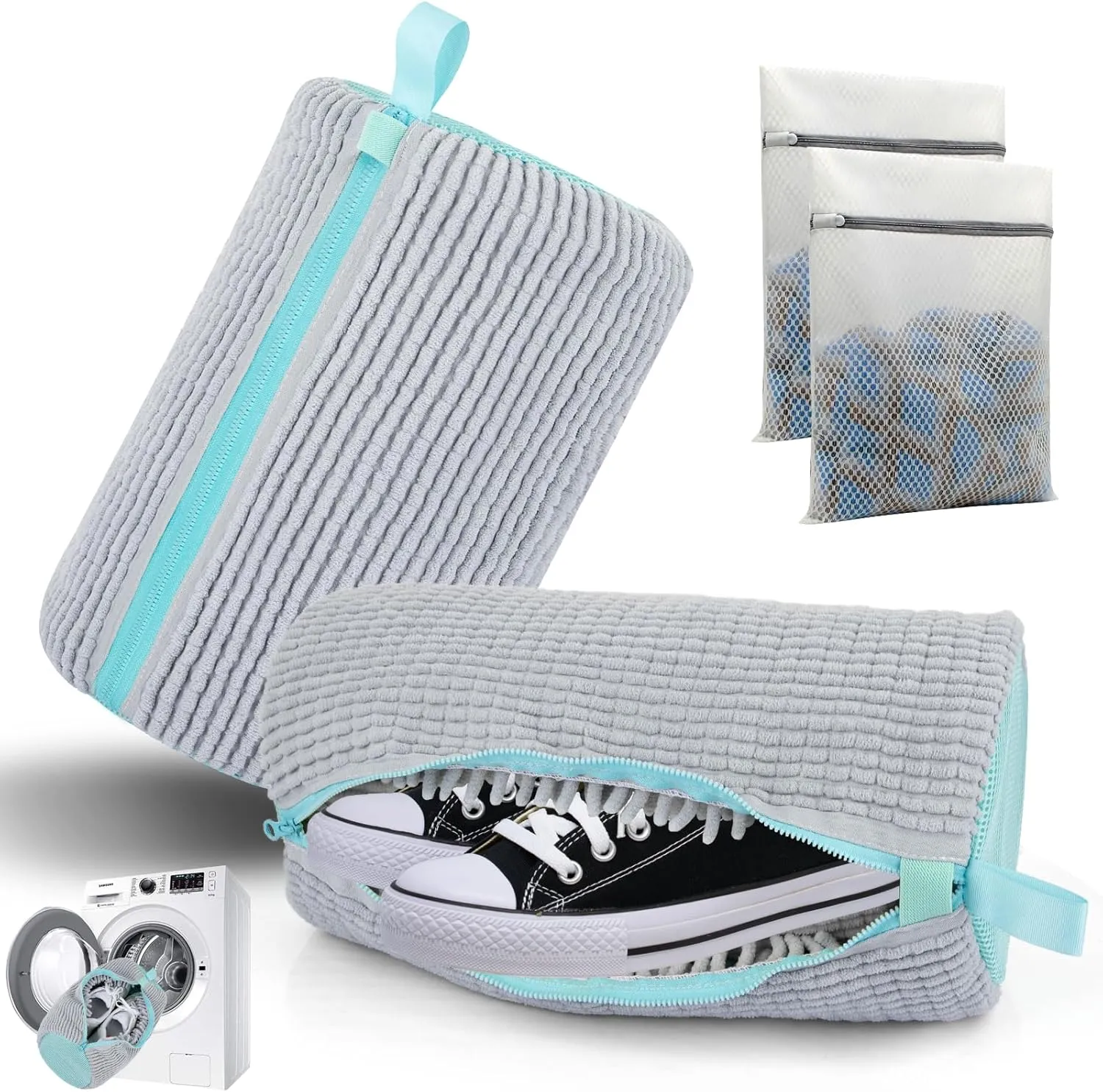Shoe Washing Machine Bag, Upgrade Cleaning Shoe Bag For Washing Machine, 2 Shoe Washing Bag, 2 Mesh Laundry Bag, Gray