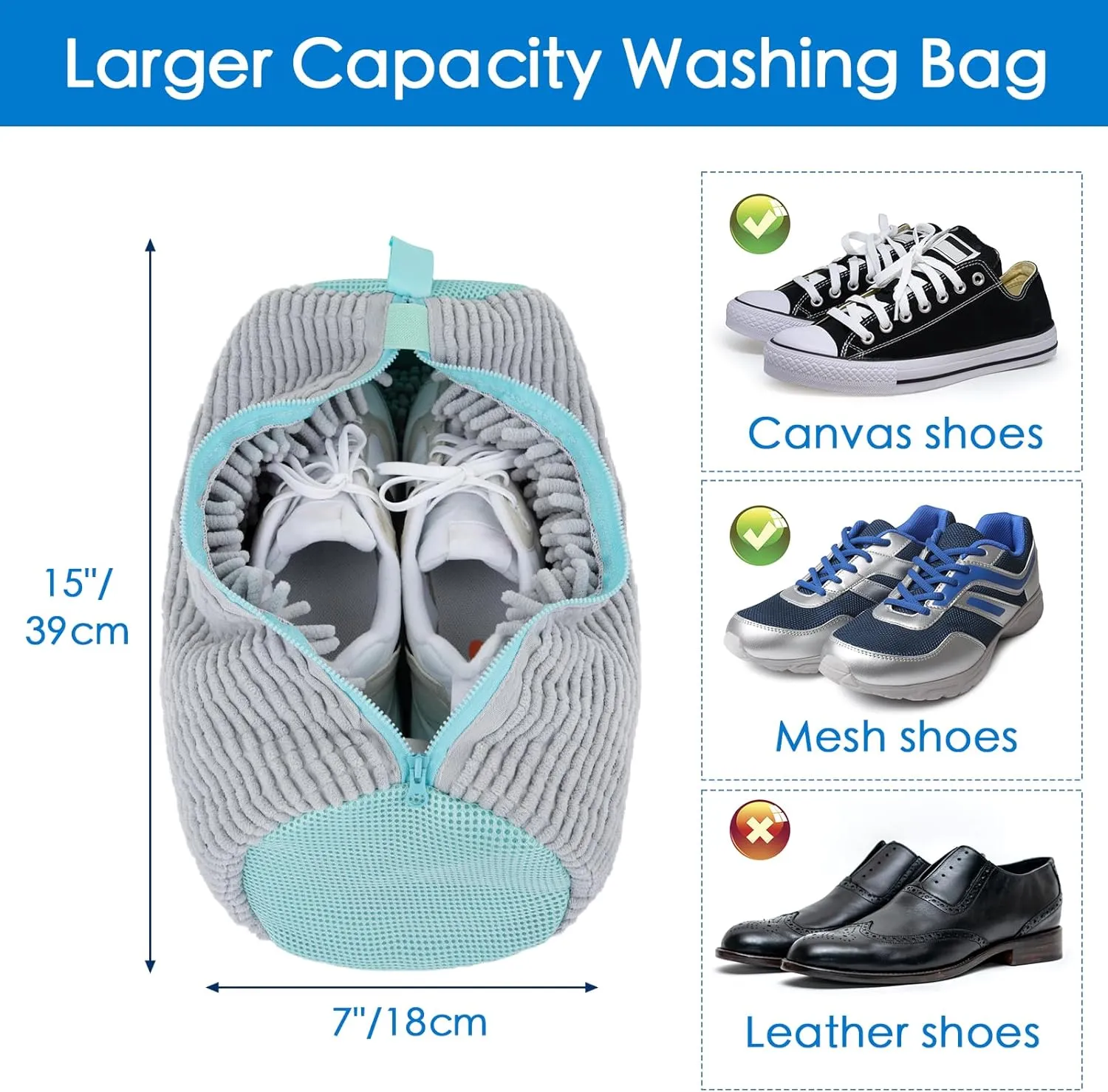 Shoe Washing Machine Bag, Upgrade Cleaning Shoe Bag For Washing Machine, 2 Shoe Washing Bag, 2 Mesh Laundry Bag, Gray