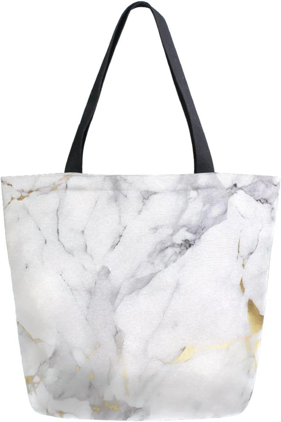 Shoulder Bag for Women Canvas Tote Bag Gold Crack Silver Marble Handbags for Mom Sister Teacher Friend