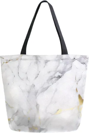 Shoulder Bag for Women Canvas Tote Bag Gold Crack Silver Marble Handbags for Mom Sister Teacher Friend