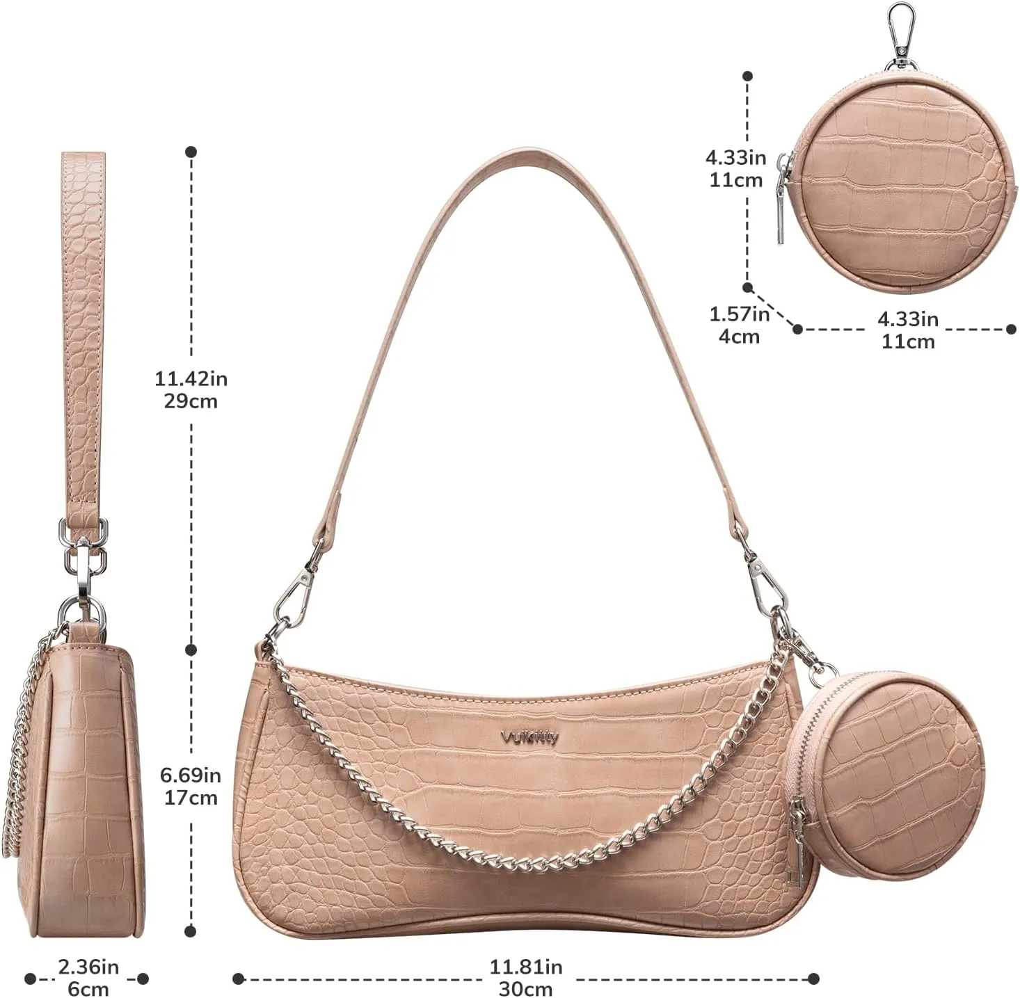 Shoulder Bag for Women Leather Small Purse Crocodile Pattern Clutch handbags with Exterior Coin Purse